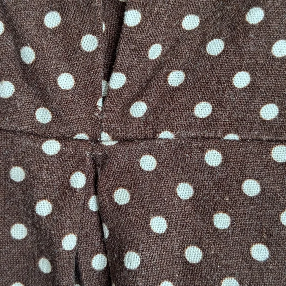 Zara Brown White Button Down Linen Blend Polka Dot Dress Size L Missing Belt - Picture 11 of 11